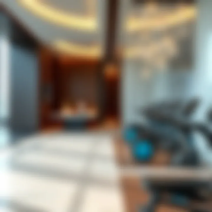 Luxurious amenities inside Al Manara Tower including the lobby and fitness center