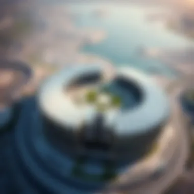 Unique Circular Design of the Aldar Project Aerial view of the Aldar Project showcasing its unique circular design