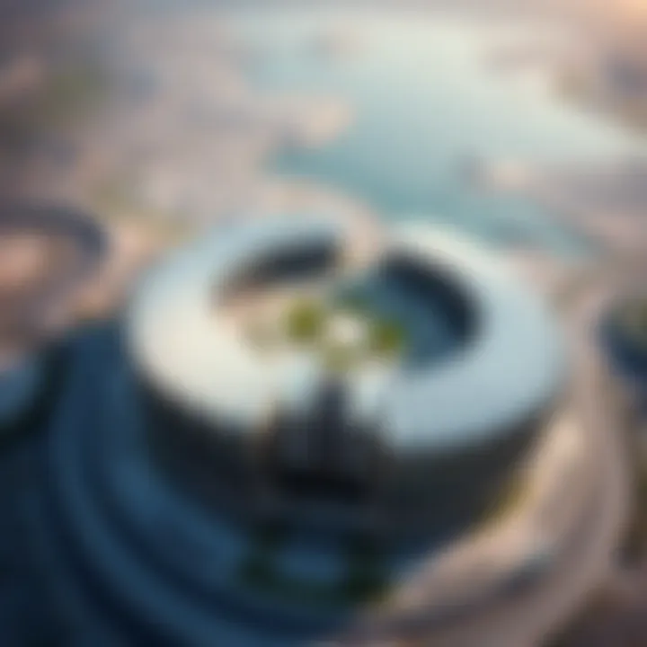 Unique Circular Design of the Aldar Project Aerial view of the Aldar Project showcasing its unique circular design