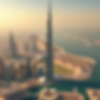 Aerial view of Dubai showcasing Burj Khalifa and its surroundings