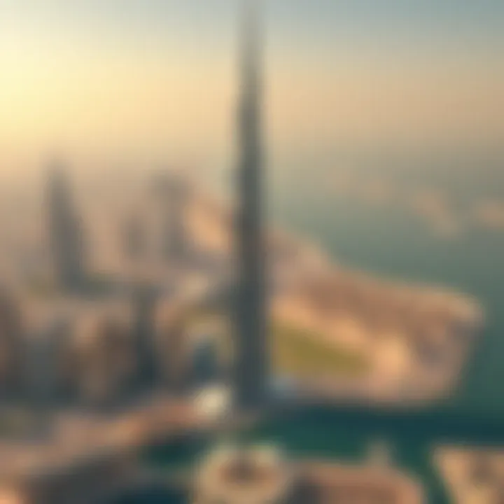 Aerial view of Dubai showcasing Burj Khalifa and its surroundings