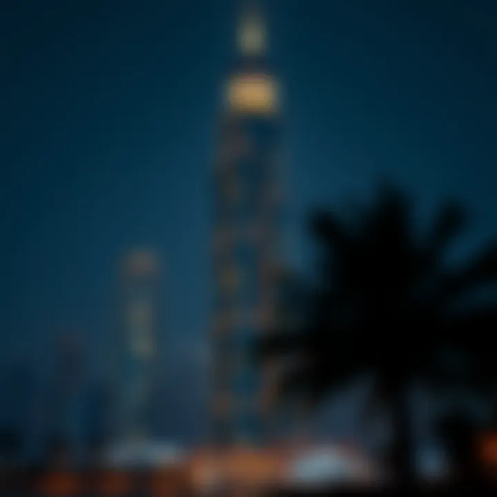 Citadel Tower: A Nighttime Icon Citadel Tower illuminated at night, enhancing Dubai's skyline