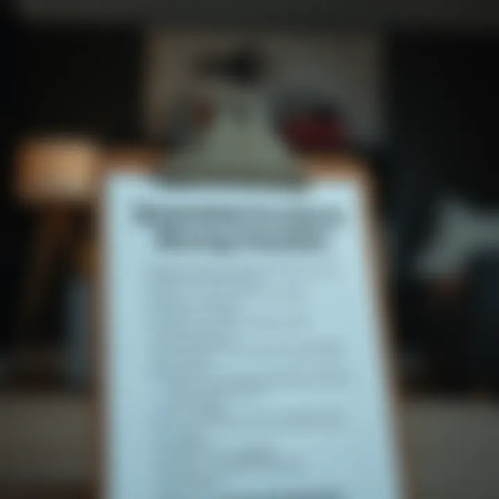 A checklist for furniture moving essentials displayed on a clipboard