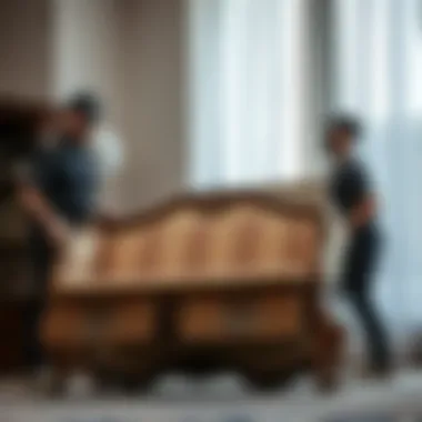 A professional moving team carefully handling antique furniture