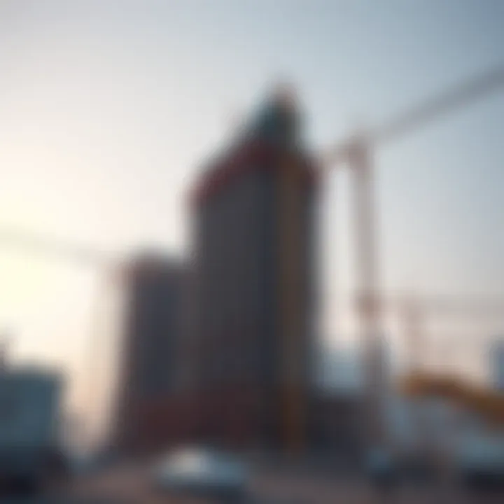 Construction site of Creek Tower with cranes and workers in action