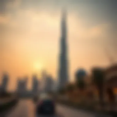An iconic landmark of Dubai, the Burj Khalifa at sunset
