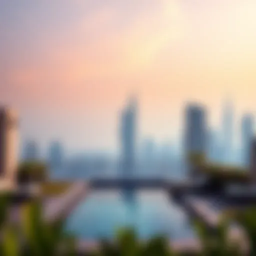 A luxurious rooftop pool with a view of Dubai skyline