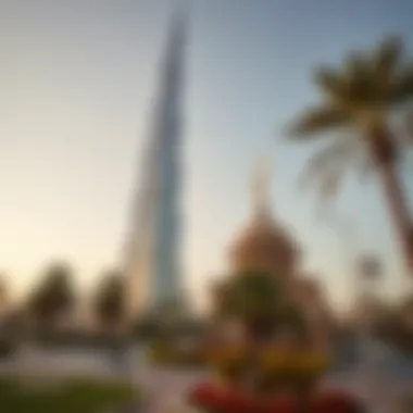 Cultural landmarks surrounding the towering structure