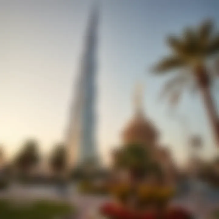 Cultural landmarks surrounding the towering structure