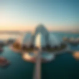 Stunning aerial view of the Dubai Lagoon Lotus showcasing its architectural beauty