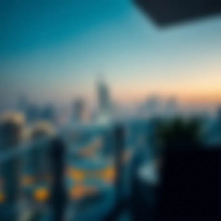 Panoramic Dubai Skyline View Panoramic view of Dubai skyline from a two-bedroom apartment balcony