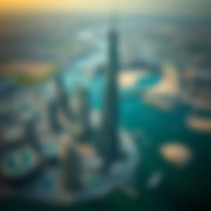 Dubai Creek Tower Aerial View Aerial view highlighting Dubai Creek Tower's impact on Dubai's skyline