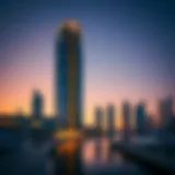 Stunning exterior view of Escan Marina Tower at sunset