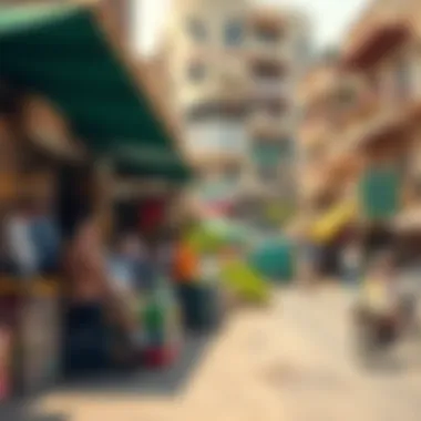 A bustling market scene in Al Karama illustrating commerce and local businesses