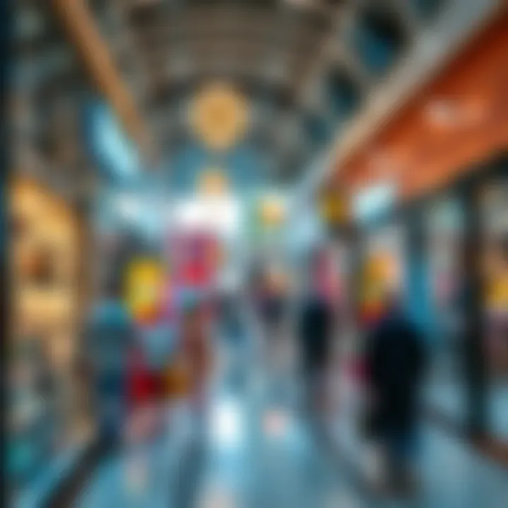 Interior shot capturing the vibrant atmosphere and retail spaces