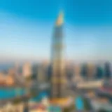 Stunning view of Al Warsan Tower against the Dubai skyline