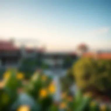 Architectural Splendor of Discovery Gardens Aerial view of Discovery Gardens showcasing its lush landscaping and unique architecture