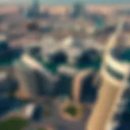 Aerial view of Dubai International City showcasing its unique architecture and layout