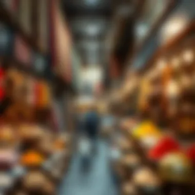 Vibrant souk with traditional textiles and spices