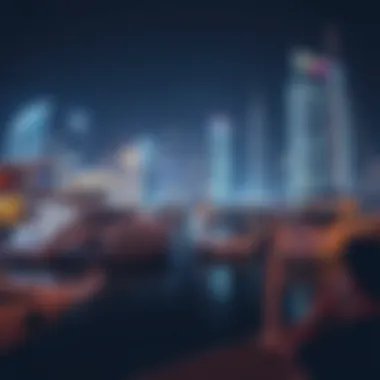 The vibrant atmosphere of the Dubai Marina with yachts and lights