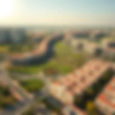 Aerial view of JVC District 14 showcasing residential developments and green spaces