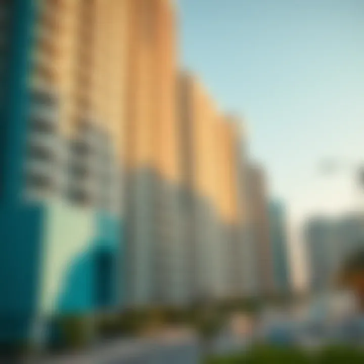 A close-up of a high-rise residential building on Khalidiyah Street, representing the real estate opportunities available.