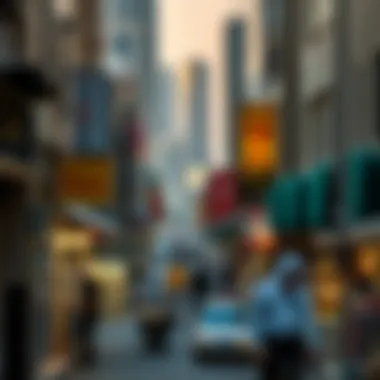 An overview of the bustling marketplace along Khalidiyah Street, highlighting local businesses and cultural diversity.