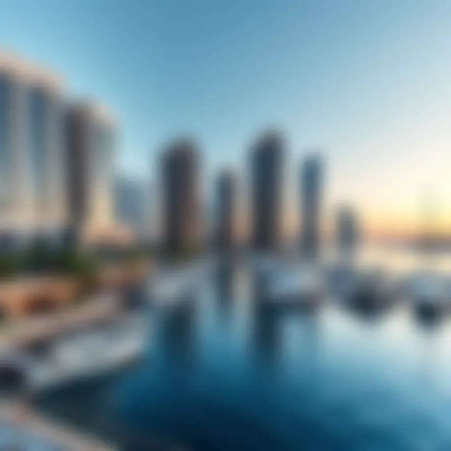 Stunning view of luxury apartments overlooking the marina