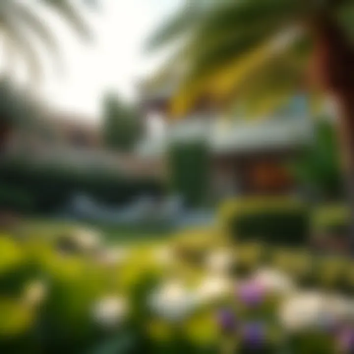 Lush landscaped garden surrounding a luxury property in Dubai