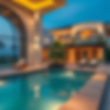 A World of Luxury: Amenities in Dubai Mansions Amenities in a lavish mansion, including a pool and garden