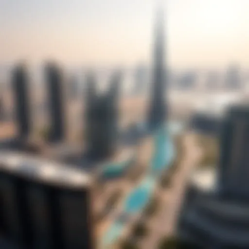 Dubai's Modern Architectural Landscape Aerial view of Dubai's skyline showcasing modern architecture