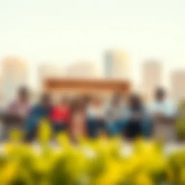 Community Living in Mohammed Bin Zayed City Diverse group of tenants enjoying community spaces