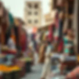 Vibrant market scene showcasing colorful textiles and traditional goods in Al Karama
