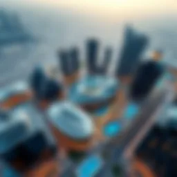 Aerial view of the Dubai International Financial Centre showcasing its modern architecture