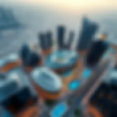 Aerial Perspective of DIFC's Architectural Marvels Aerial view of the Dubai International Financial Centre showcasing its modern architecture