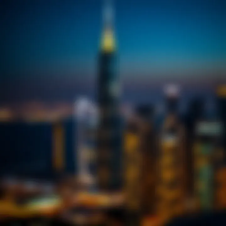 Dubai Rolex Tower at Night Night view of the Dubai Rolex Tower illuminated against the skyline