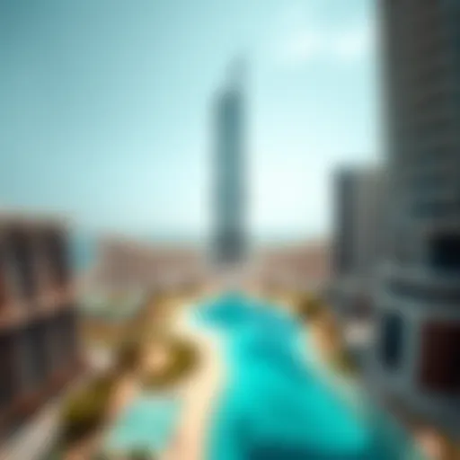 Aerial view of Iris Bay Tower showcasing its unique architectural design