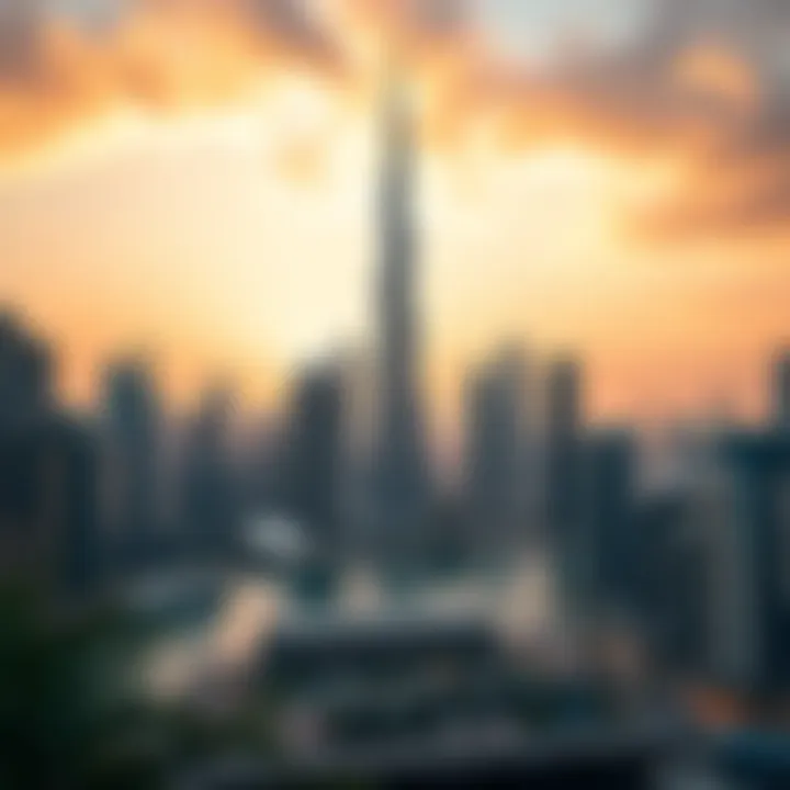 Downtown Dubai Skyline Stunning skyline of Downtown Dubai with Burj Khalifa