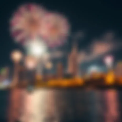 Dubai Skyline Fireworks Display Spectacular fireworks illuminate the Dubai skyline at midnight