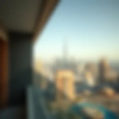 Dubai Skyline View from Hotel Apartment Stunning view of Dubai skyline from a hotel apartment balcony