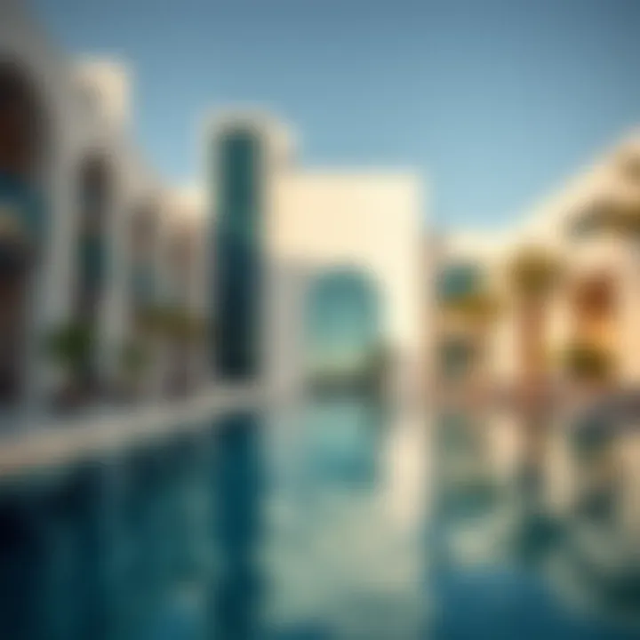 Architectural Elegance of Saadiyat Pool Architectural details of the Saadiyat Pool area showcasing modern design