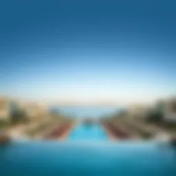 Stunning view of the Saadiyat Pool surrounded by luxury villas