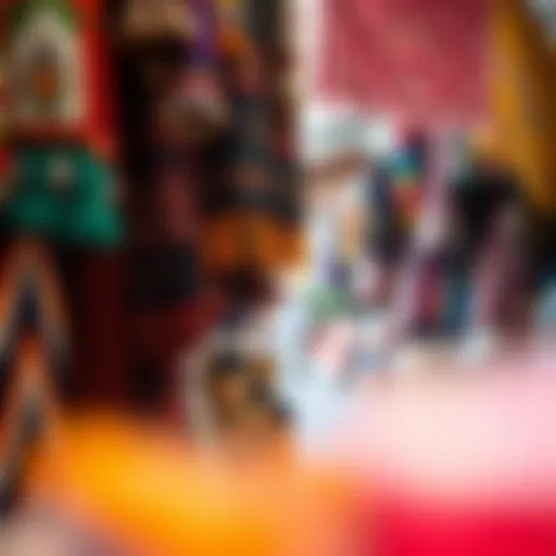 A vibrant scene showcasing traditional textiles and crafts in a Dubai souq.