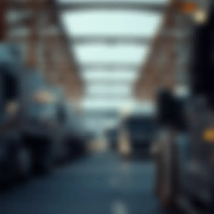 Logistics and transportation hub in Al Khawaneej with vehicles lined up