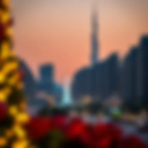 Festive decorations adorning a Dubai skyline