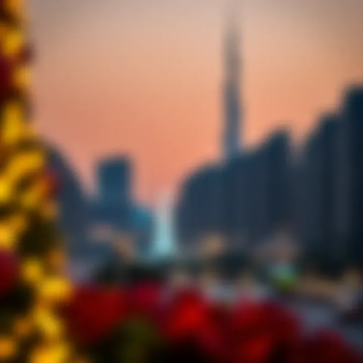 Festive decorations adorning a Dubai skyline