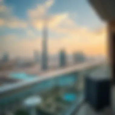 Panoramic view of Dubai skyline from the hotel balcony