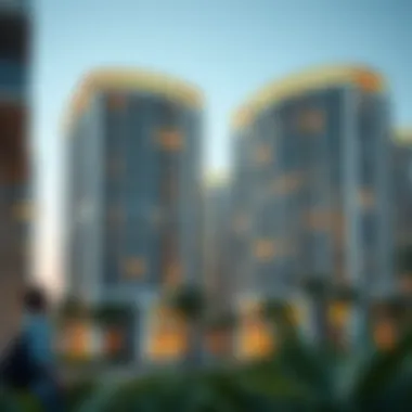 Modern apartment buildings in a cost-effective area of Dubai highlighting contemporary living spaces