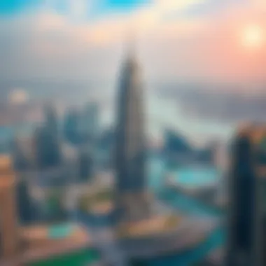 Aerial view of Lago Vista Tower surrounded by Dubai's skyline