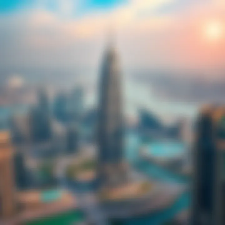 Aerial view of Lago Vista Tower surrounded by Dubai's skyline